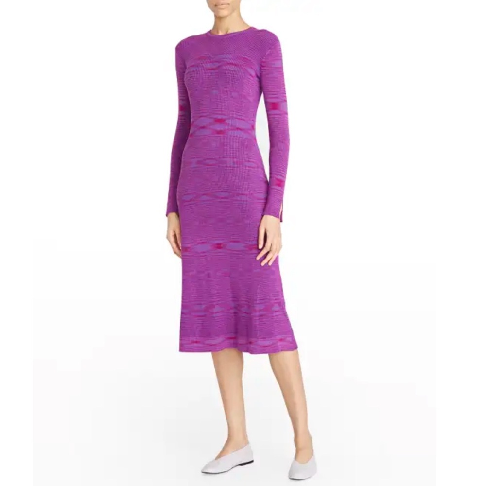 AMUR Myella Knit Long Sleeve Bodycon Midi Dress Size XS Purple Pink Space Dye